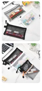 Trousses à crayons en maille transparente de tailles variées pour fournitures scolaires