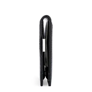 Cartera delgada de cuero de carbono RFID para hombres con clip de metal para dinero