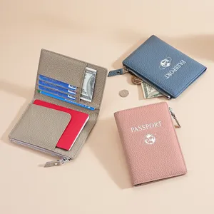 Protège Passeport en Cuir Véritable Anti RFID Portefeuille de Voyage Multifonctionnel en Cuir de Vachette Pleine Fleur Homme Femme
