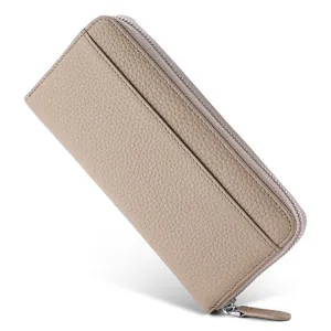 Premium genuine leather long zipper wallet with multiple card slots and sleek minimalist design.