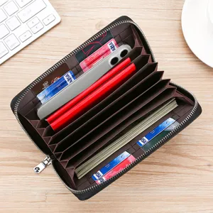 Portacarte in vera pelle con blocco RFID per Unisex Grande capacità Portapassaporto Portafoglio multifunzionale con cerniera lunga Organizer
