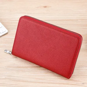 Portafoglio lungo rosso in vera pelle con protezione RFID e elegante texture martellata