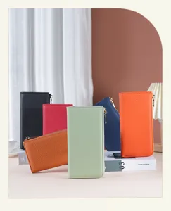 Bunte RFID-blockierende Langbörsen aus echtem Leder mit elegantem L-förmigem Metallreißverschluss