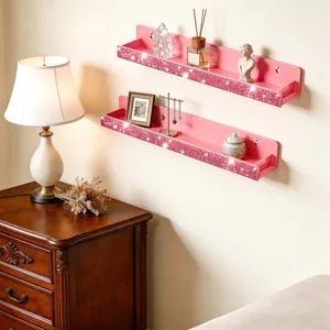 Elegant pink glitter acrylic floating shelves for home decor and nail polish storage