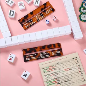 Tortoiseshell acrylic mahjong line readers set with 2025 game rule guide cards