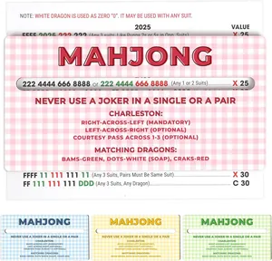 Detail view of 4-piece set of American Mahjong rule and line finding cards