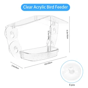 Detaillierte Maßansicht des transparenten Acryl-Vogelfutterhäuschens für das Fenster