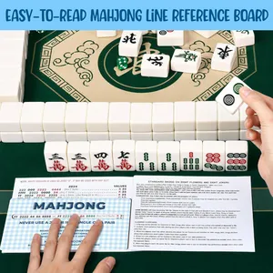 Detail view of the 2024 American Mahjong rule reference cards with playing tiles set