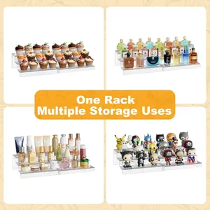 Detailed view of the expandable acrylic tiered storage rack used for various storage needs