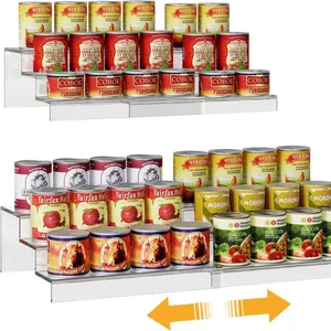 Clear Acrylic Expandable Spice Rack 3 Tier Step Shelf Organizer For Kitchen Cabinet Pantry Desktop Seasoning Can Storage Holder