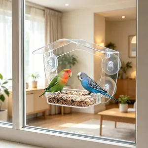 Hausförmiges transparentes Vogelhäuschen aus Acryl für Fenster mit Saugnäpfen und Vögeln