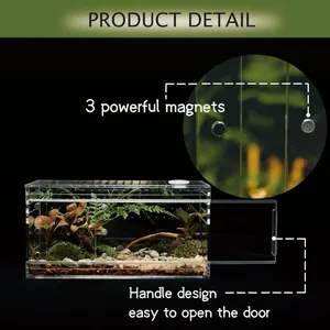 Vue détaillée de l'enclos en acrylique pour reptiles avec fermeture magnétique
