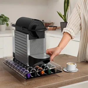 Cajón organizador de acrílico para 40 cápsulas Nespresso con soporte para cafetera