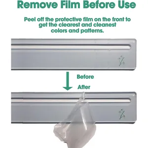 Instructional detail showing protective film removal on clear acrylic Mahjong tool