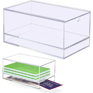 Clear acrylic storage box with sliding drawer for mahjong tiles and card display