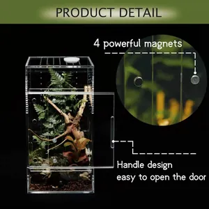 Terrarium en acrylique pour reptiles avec 4 aimants puissants et poignée facile à ouvrir