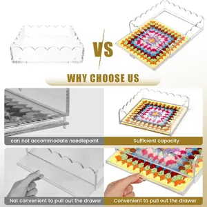 Premium transparent wavy acrylic tray with drawer for jewelry and needlepoint storage box