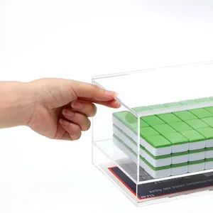 Clear acrylic mahjong storage box with sliding lid for tiles display