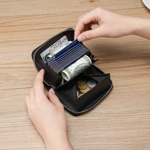 Genuine leather accordion card wallet with RFID protection and coin purse.