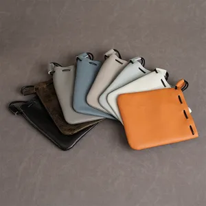 Vintage Eerste Laag Rundleer Koord Portemonnee Effen Kleur Litchi Textuur Mini Leren Zakje Voor Opbergen Unisex