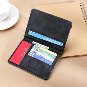 Black travel passport holder wallet with card slots and sim card pockets for business trip