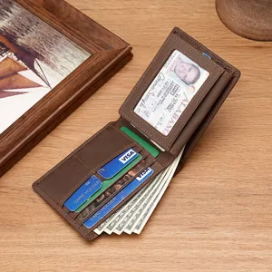 Hochwertige Herrenbrieftasche aus Crazy-Horse-Leder mit RFID-Schutz und Sichtfenster