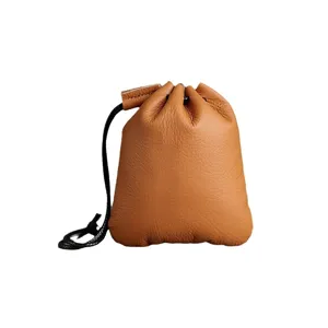 Vintage echt lederen tasje met trekkoord voor munten en kleine sieraden opbergtasje