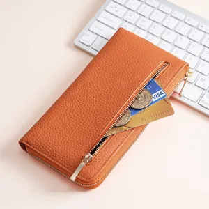 Portafoglio lungo da donna in vera pelle con protezione RFID e tasca portamonete