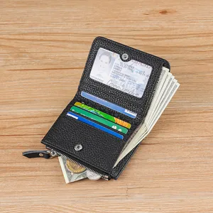 Γνήσιο Δερμάτινο Πορτοφόλι RFID Blocking Γυναικείο Ιαπωνικό Λίτσι Δέρμα Αγελάδας Θήκη Καρτών Κοντό Πορτοφόλι Μίνι