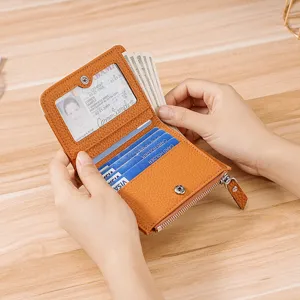 Genuine Leather Women Small RFID Blocking Wallet Japanese Style Mini Coin Purse Cowhide Zipper Card Holder Slim Bifold Money Bag