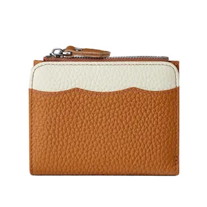 Professional genuine leather women's small coin purse with RFID blocking and pebbled texture