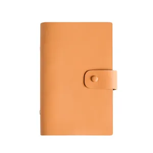 Minimalistische A5 A6 Leder-Notizbuchhülle aus Rindsleder in Camel mit Druckknopf