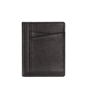 Slim genuine leather card holder and driver's license cover in black pebbled finish