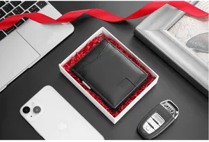 Portafoglio RFID da uomo in vera pelle nera di alta qualità in confezione regalo di lusso