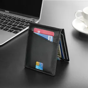 Elegante portafoglio da uomo in vera pelle nera con protezione RFID e slot per carte