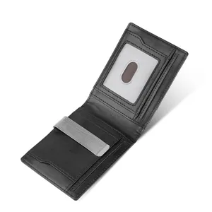 Portafoglio premium da uomo in pelle nera con protezione RFID e fermasoldi in metallo integrato