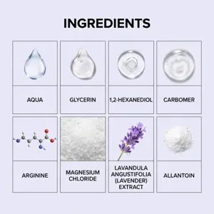 Infografía detallada que muestra extracto de lavanda natural y glicerina para el spray aroma