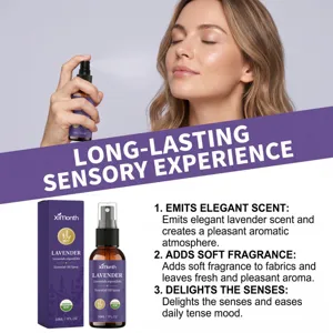 Spray de aceite esencial de lavanda para aromaterapia y relajación sensorial.