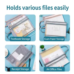 Durable A4 nylon mesh file bag with handle for document and stationary storage.