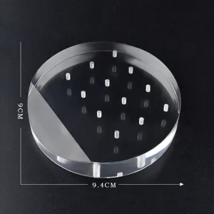 Clear acrylic 12-hole nail drill bit display stand with 9.4cm x 9cm dimensions