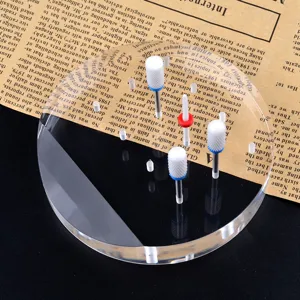 Professional 12-hole clear acrylic nail drill bit holder display stand with ceramic bits