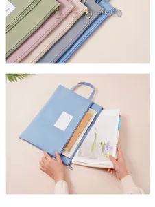 B4 Morandi waterproof oxford document bag showing spacious storage for magazines and office files.