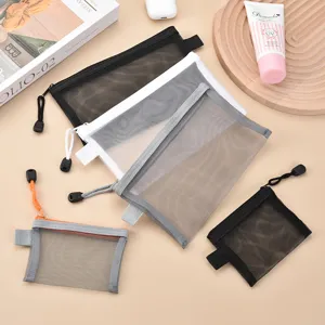 Versatile set of transparent mesh zipper storage bags for travel and cosmetics