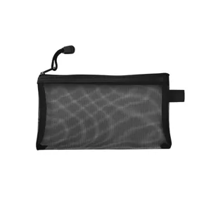 High capacity black mesh zipper pouch for document stationery and cosmetic storage