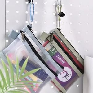 Double-layer transparent mesh storage bag for travel accessories and cable organization