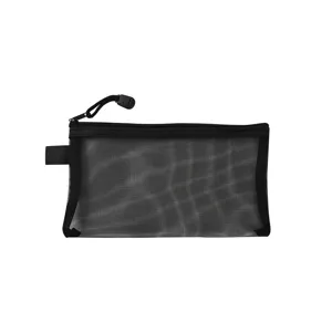 Trousse à crayons minimaliste en maille noire avec fermeture éclair pour rangement bureau