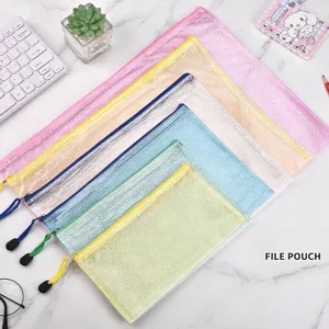 Waterproof Transparent PVC Mesh Zipper File Bag Portable Storage Pouch For Documents Bills Stationery Office School Supplies