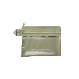 Pochette de rangement de voyage vert olive avec fenêtre transparente et deux fermetures