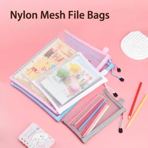 Transparent Mesh Nylon Document Bag A4 A5 A6 Storage Pouch Zipper File Bag For Students Office School Stationery Supplies