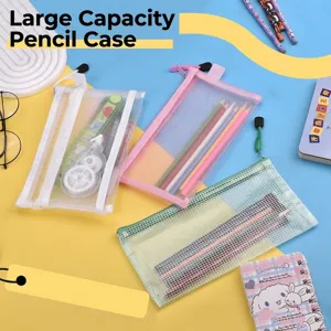 Large Capacity Transparent Mesh Pencil Case Multi Layer Portable Stationery Storage Bag For Student Exam Office Supplies Minimalist Design